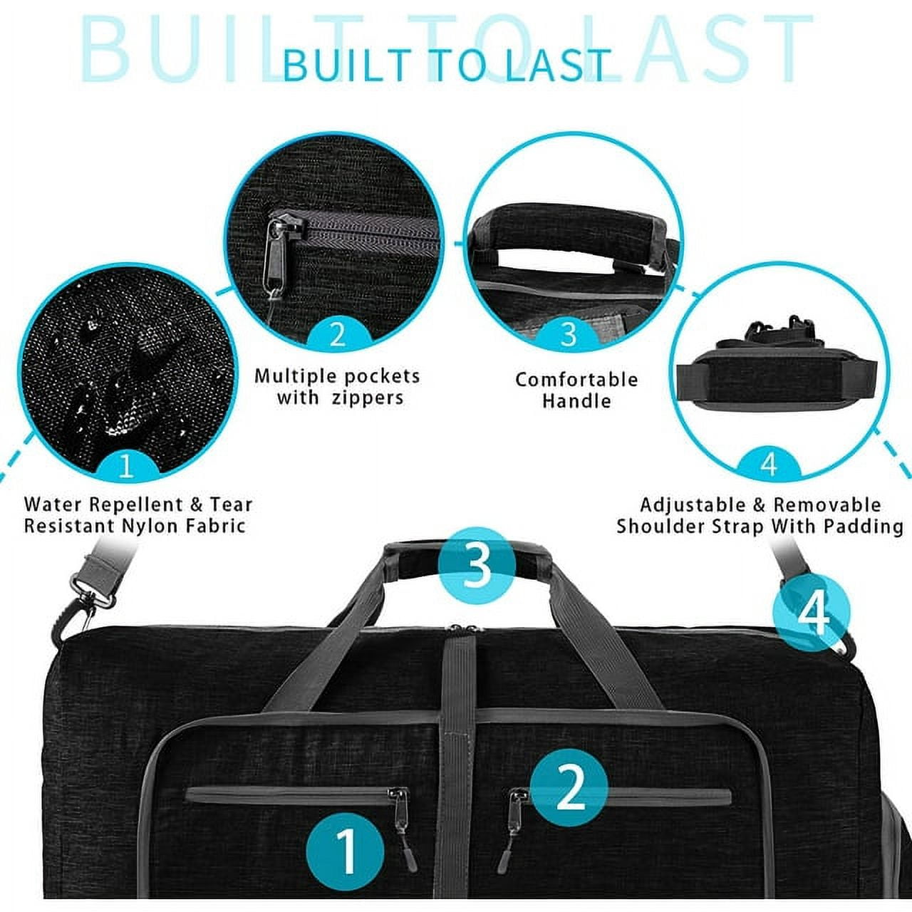XUEYU Unisex 24"Waterproof Travel Duffel Bag,Black