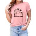 thumbnail image 2 of Pompotops T-shirt Femme Col Rond Imprimé Léopard Arc-en-Ciel Manches Courtes Blouse Décontractée Ample, 2 of 6
