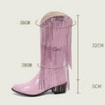 thumbnail image 6 of Xfvqtps Womens Cowboy Boots Knee High Boots Pointed Toe Western Boots with Fringe Tassel Block Heel Fashion Winter Boots for Women Pink, 6 of 6