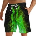thumbnail image 3 of BiZtdJrK Mens Casual Quick Dry Shorts Summer Fashion 3D Flame Print Beach Shorts Lightweight Drawstring Elastic Waist Board Shorts with Pockets Green XXXXXL, 3 of 5