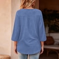 thumbnail image 4 of Qwertyu Womens Top 3/4 Sleeve T-shirts for Women Casual Crew Neck Three Quarter Length Sleeve Solid Fashion Loose Pullover Blue 2XL, 4 of 7