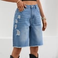 thumbnail image 4 of Women Denim Bermuda Shorts Knee Length Low Rise Baggy Jorts Light Blue M, 4 of 9