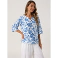 thumbnail image 3 of DARING DIVA Women's 3/4 Sleeve V Neck Boho Button Decor Blouse S Blue, 3 of 7