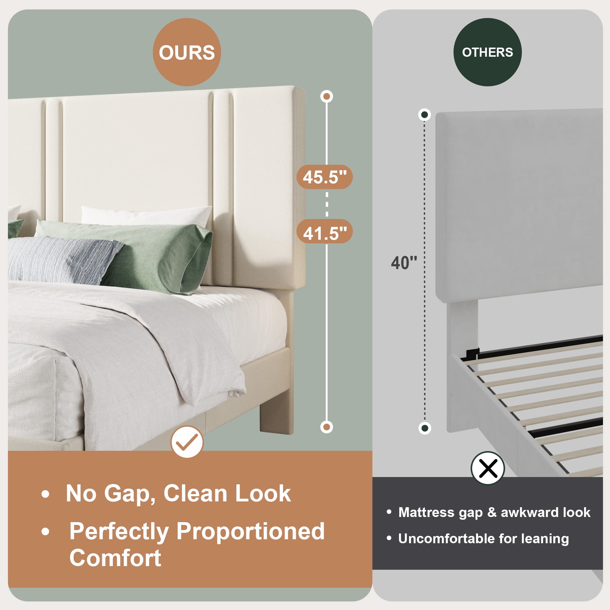 Amolife King Bed Frame, Platform Bed with Upholstered Velvet Adjustable Headboard, Wooden Slats, Easy Assembly, Cream