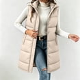 thumbnail image 2 of Ywyfzly Women's Long Puffer Vest Hooded Zip Up Sleeveless Padded Gilet with Pockets Solid Color Fall Winter Outerwear Beige XXL, 2 of 9