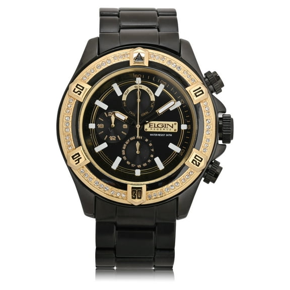 Elgin Adult Male Analog Watch with Black and Gold Chrono Display - FG160064