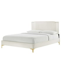 Platform Bed Frame, Tufted, Rivet Nailhead, Full Size, White, Velvet, Mid Century Bedroom, Modern Contemporary Boutique HB35592