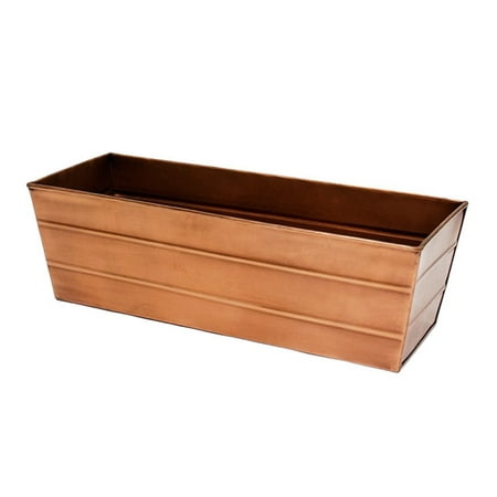 Achla Designs Copper Plated Window Box The ACHLA Designs Copper Plated Window Box makes a wonderful embellishment to your deck or window. Featuring a durable tin construction  this simple window box showcases a complementing copper plated finish. For outdoor use  this window box is designed with holes in the bottom for easy draining. Available in select size options to choose from.