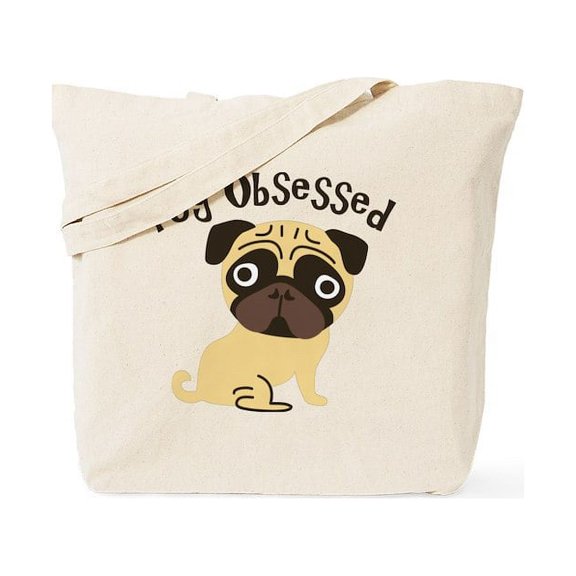CafePress - Pug Obsessed Tote Bag - Unisex Canvas Tote Bag, Beige, 1-Piece
