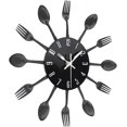 thumbnail image 2 of ZHAOCHENG Reloj de cocina con espejo y cuchara y tenedor, adhesivo 3D extraíble para decoración del hogar, 30 x 30 x 4 cm, color negro, 2 of 5