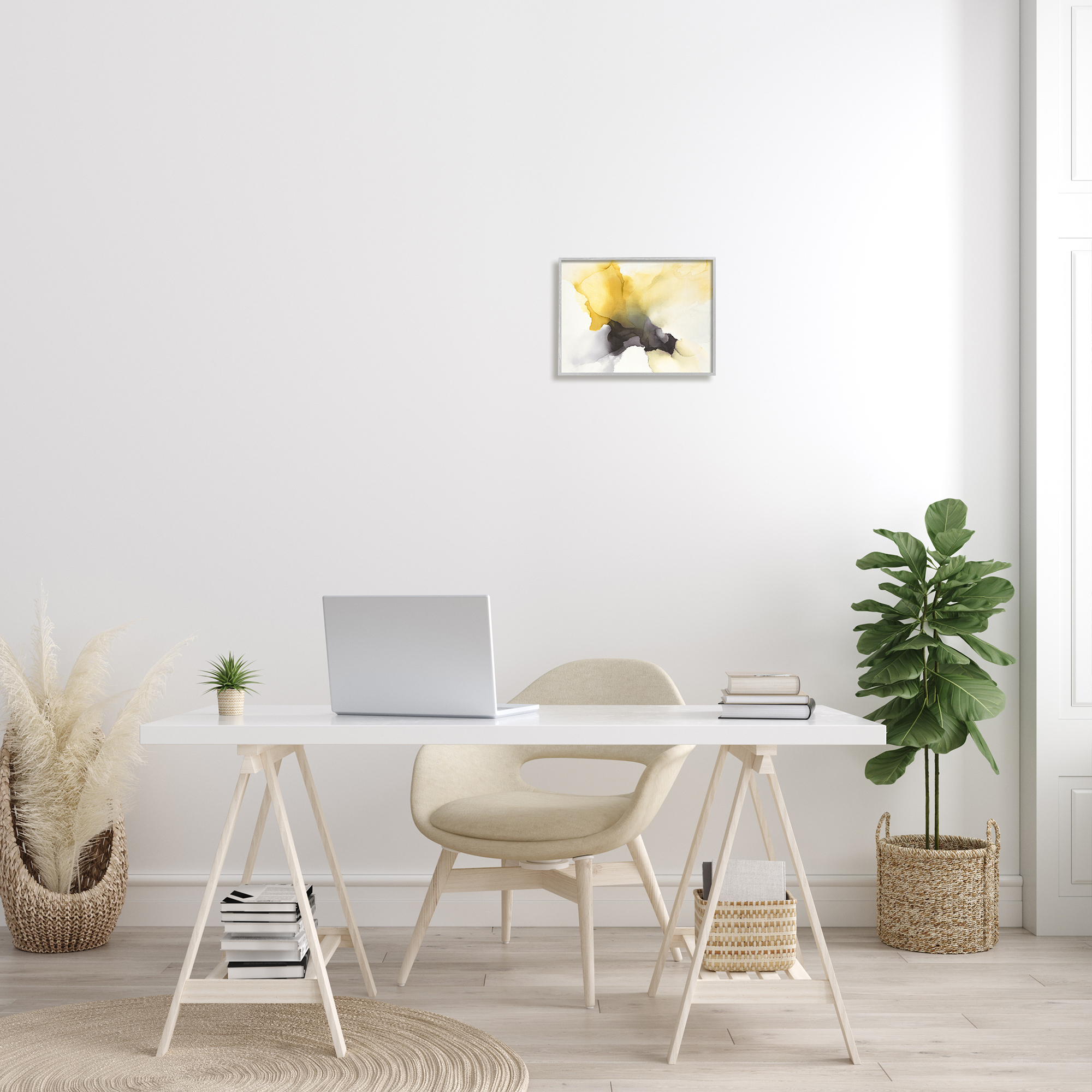 Stupell Industries Futuristic Yellow Cloud Abstraction Fluid Shape Distortion Rustic Painting Gray Framed Art Print Wall Art, 11 x 14, Design by Kippi Leonard