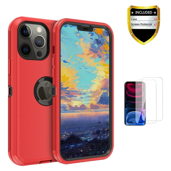 Xhy iPhone 13 Pro Case Screen Protectors, Heavy Duty Hard Shockproof Armor Protector Case Cover for iPhone 13 Pro Phone Case (Red Black)