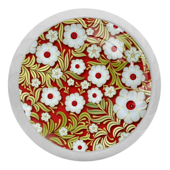4PCS Round Retro Floral Art Cabinet Fluorescence Knob Glowing in the Dark Furniture Drawer Pulls Handle with Screws