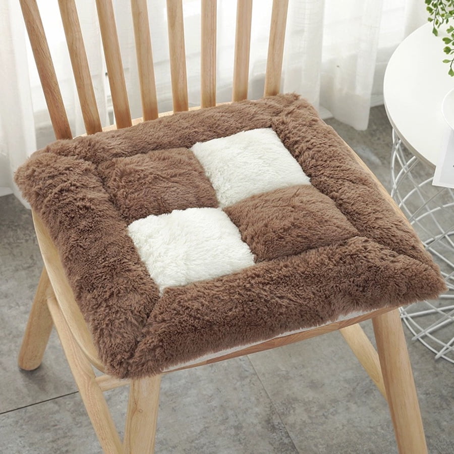 Soft Plush Checkered Chair Cushion, Thick Warm Seat Pad for Dining & Office Chairs