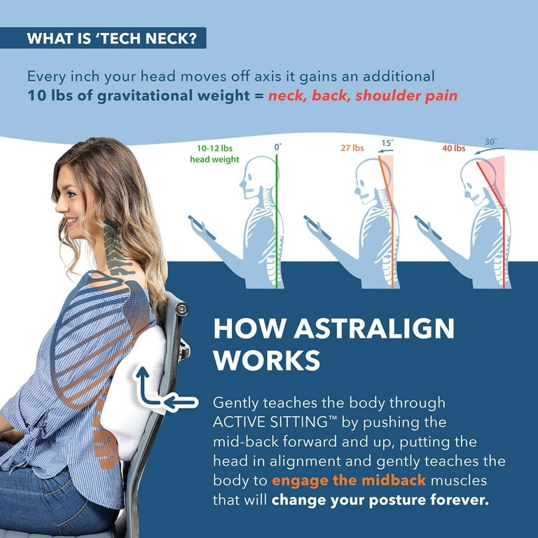 Astralign Office Chair Back Support Pillow USA Made Thoracic Back Pillow for Back Pain Neck Pain Relief Back Posture Corrector Chair Pillow