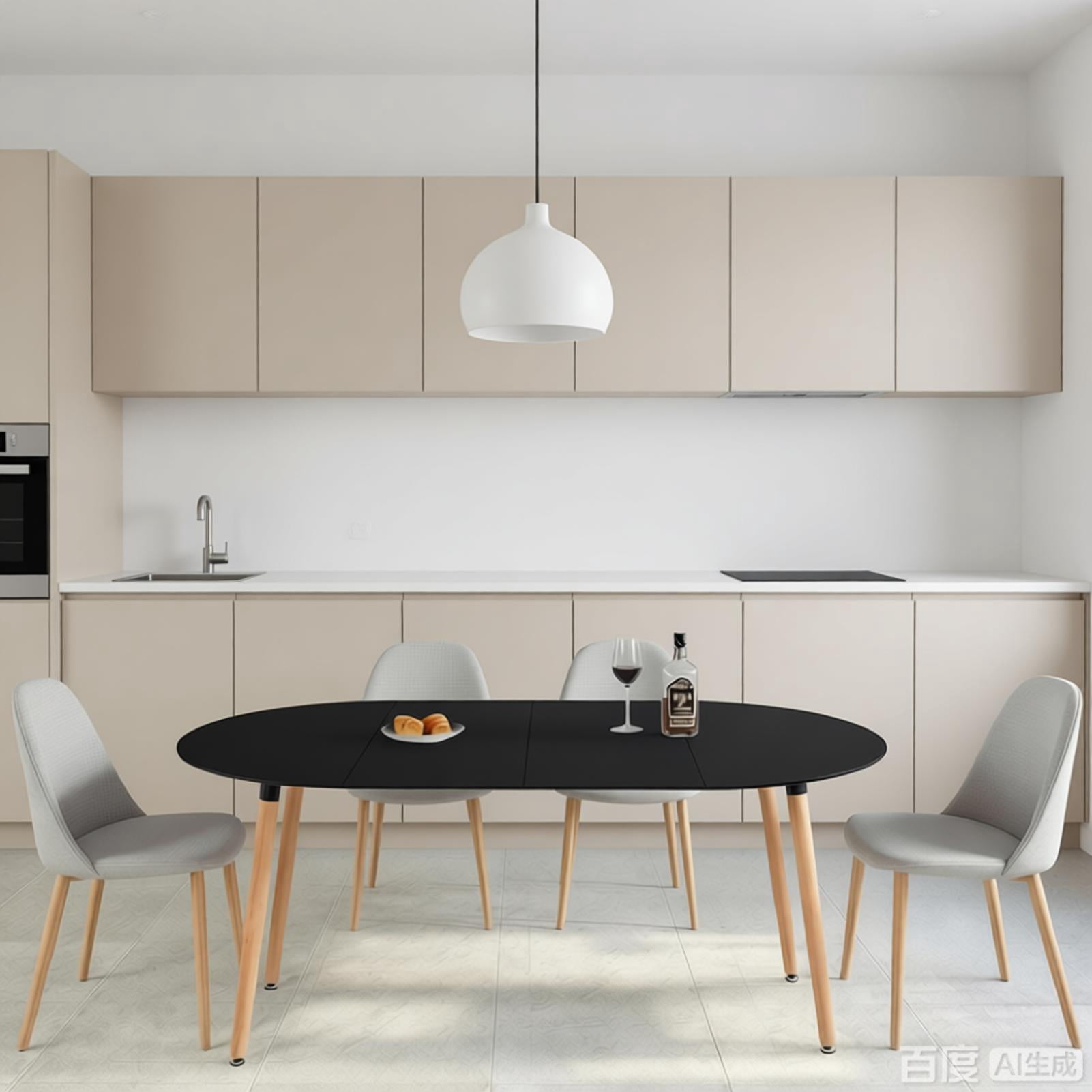 Extendable Round Dining Table, 39"-70.8" Black Farmhouse Kitchen Table with Leaf, Oval Dining Table for 4-8 People, Sturdy Mid-Century Modern Home Table