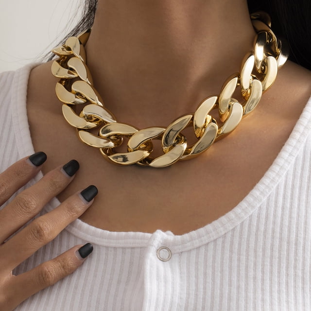DPTALR Street Hip-hop Trendy Color Stitching Necklace For Women Exaggerated Single-layer Geometric Chain Necklace