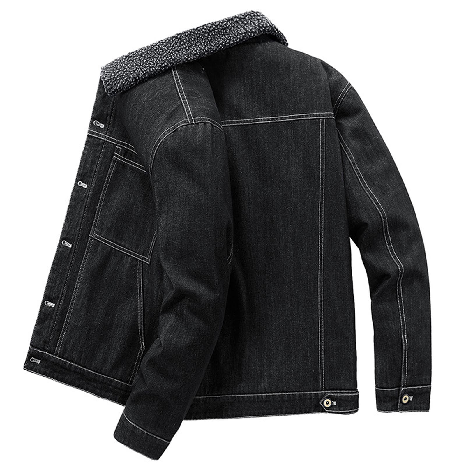 Men's Winter Sherpa Lined Denim Jacket Windbreaker Trucker Jacket