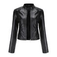 thumbnail image 1 of Chaqueta de cuero para mujer, chaqueta de motorista corta, cuello alto, cremallera, chaqueta de cuero, chaqueta de entretiempo para otoño y primavera, 1 of 6