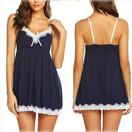

Women s Sexy Lingerie Bow Tie Solid Color Lace Trimmed Sling Backless Pajamas