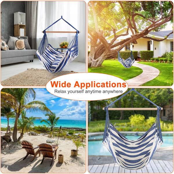 Olurrisa 264LBS Capacity Canvas Hammock Chair with 2 Pillows - Portable Outdoor Hanging Seat for Patio/Camping/Beach, Includes Wooden Stick & Ropes (Blue)