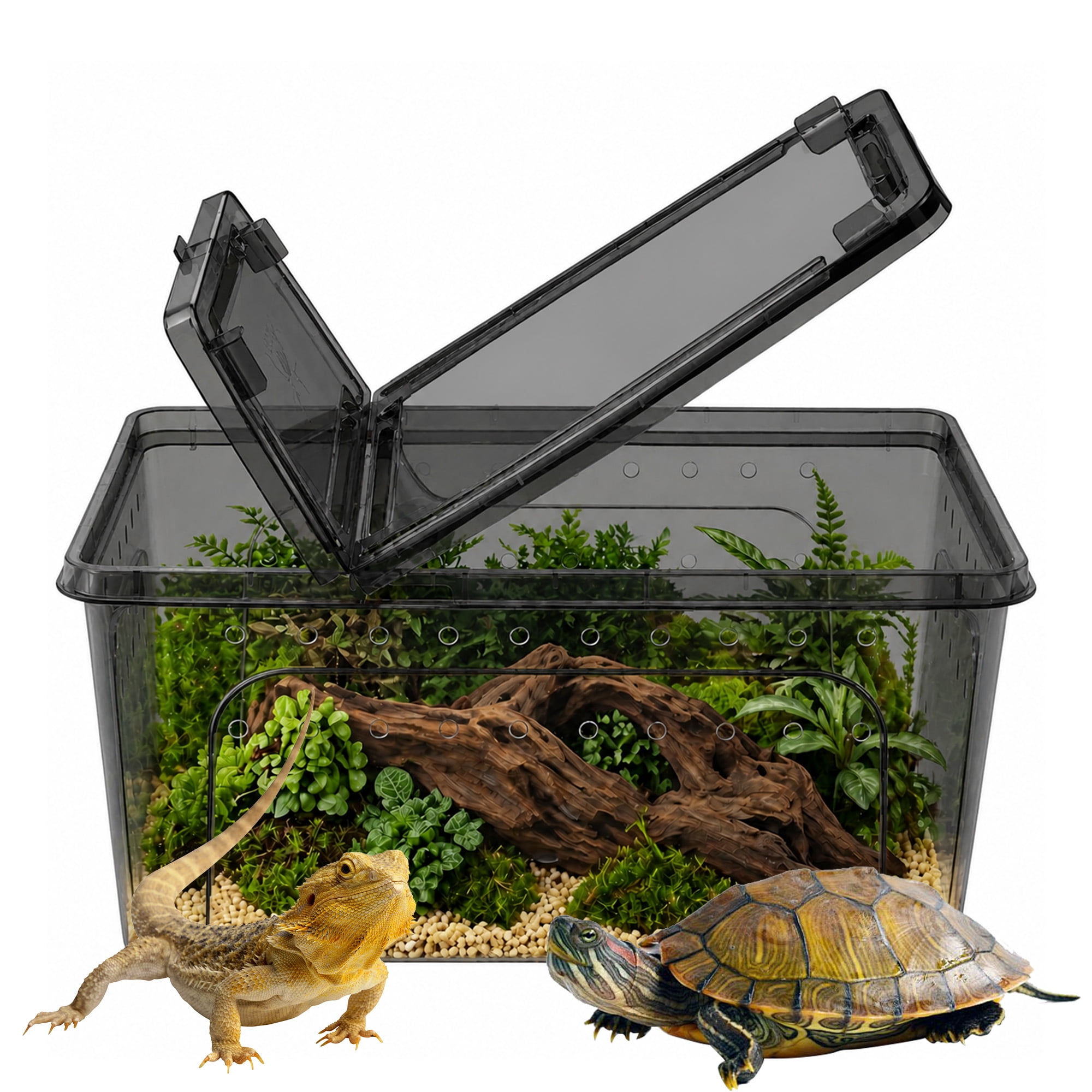 Semfri Black Reptile Terrarium with Vents, Double-Door Corner Frog Box, Turtle Hibernation Shading Habitat, Suitable for Bearded Dragon Lizards, Spiders, Frogs, Snakes, Scorpions, Geckos