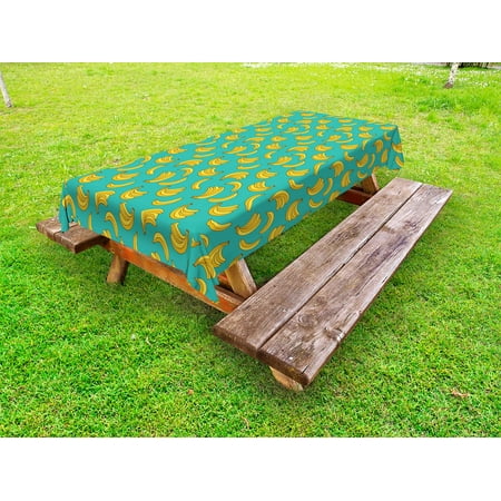 

Yellow and Blue Outdoor Tablecloth Tropical Bananas Pattern in Vivid Tones Exotic Style Palm Summer Graphic Decorative Washable Fabric Picnic Tablecloth 58 X 120 Inches Teal Yellow by Ambesonne