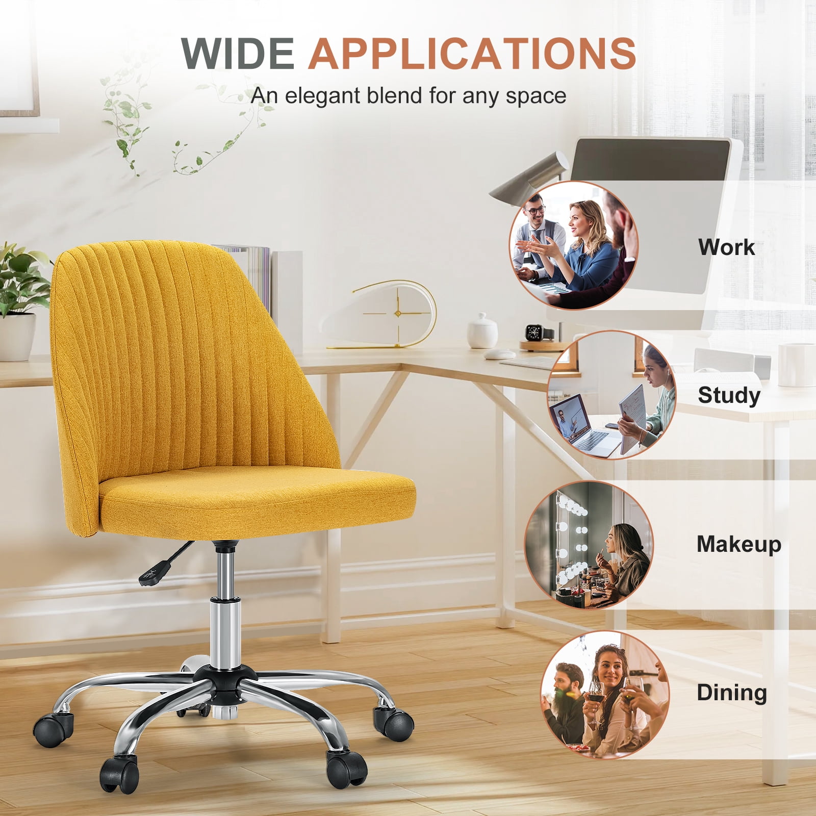 Armless Adjustable Swivel Desk Chair with Wheels