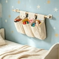 thumbnail image 5 of Beige Small Wall Hanging Cloth Pocket Organizer, No-Drill Storage Bag for Kitchen Bathroom Bedroom, Foldable Wall Mount Organizer for Toiletries Utensils, 8.3x3.9 Inches, 5 of 6