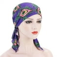 thumbnail image 2 of Breezora Casual Floral Printed Turban Cap Headwear for Women Soft Stretch Head Cover Purple, 2 of 6