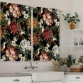 thumbnail image 3 of Boho Floral Kitchen Curtains Black Bohemian Flower Small Short Cafe Window Curtains Leaf Spring Aesthetic Blossom Rod Pocket Bathroom Window Drapes Treatment Tier Curtains (27.5x39 Inch), 3 of 6