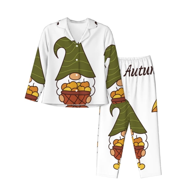 Fotbe Hello Autumn Conjunto de Pijama de Manga Larga para Mujer con Estampado, Ropa de Dormir de 2 Piezas, Conjunto de Casa Suave y Cómodo con Bolsillos-Large