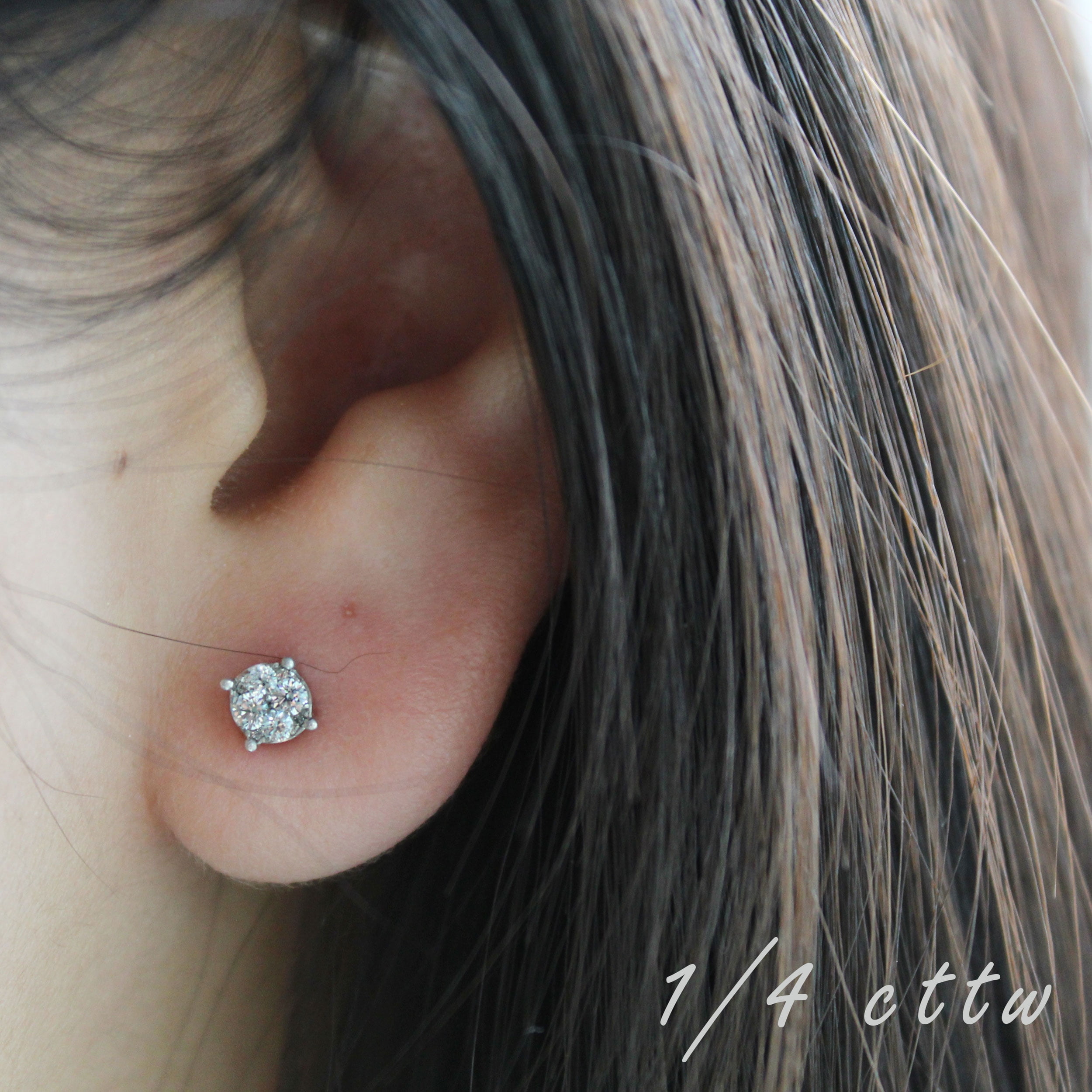 1/4Ct Diamond Round Stud Earrings set in 925 Sterling Silver Certified