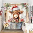 thumbnail image 4 of Christmas Funny Highland Cow Shower Curtain for Bathroom Decor Western Winter Rustic Cute Farmhouse Bull Pink Floral Country Flower Plant Printed Fabric Shower Curtain with 12 PC Hooks 70x70in, 4 of 5