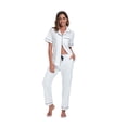 thumbnail image 4 of ANLIQI Women's 100% Cotton Pajama Set Button Down Short Sleeve Shirt and Long Pants Sleepwear Soft ladies Lounge Sets(White, M), 4 of 6