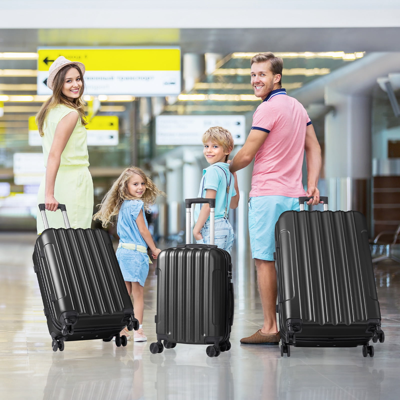 20in 24in 28in 3PCS Suitcase Set Vertical Striped Frosted Case ABS Trolley Case, Black