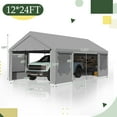 thumbnail image 2 of Mellcom 12' x 24' Carport, Heavy Duty Portable Garage with Roll-Up Windows, Side Doors and Removable Sidewalls, All-Season Car Port for Car,SUV,Truck,Gray, 2 of 8