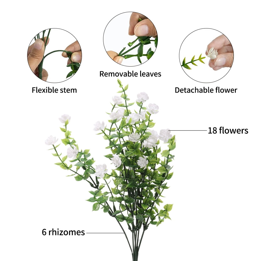 20 Bundles White Fake Outdoor Flowers Fake Plants UV Resistant, Faux Flowers for Home Garden Party Decor