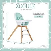 Evolur Zoodle 2 in 1 Baby High Chair in Light Grey, Easy to Clean, Adjustable and Removable Tray, Compact and Portable Convertible High Chair for Babies and Toddlers Light Gray