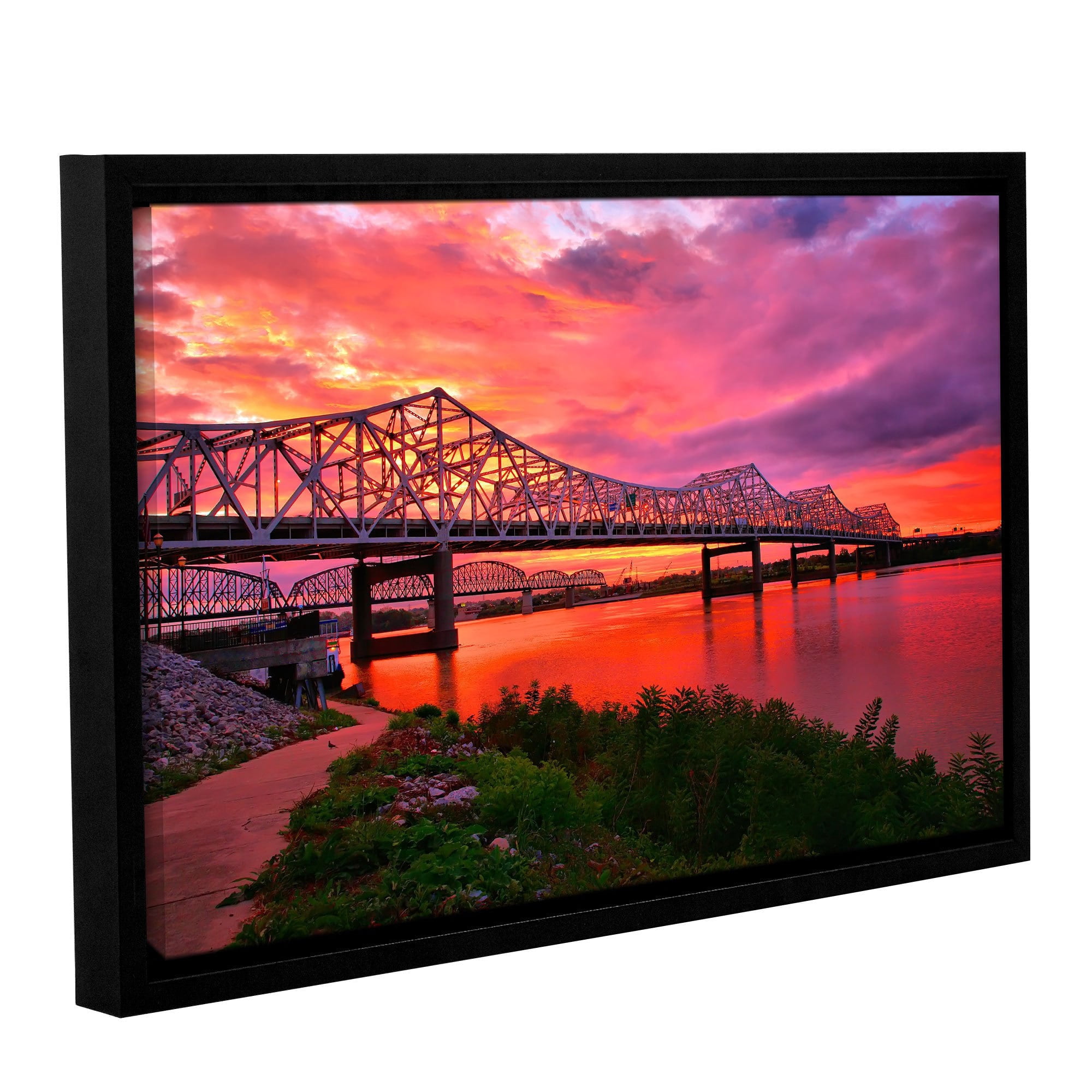 ArtWall Steve Ainsworth "Bridges at Sunrise" Gallery-Wrapped Floater-Framed Canvas