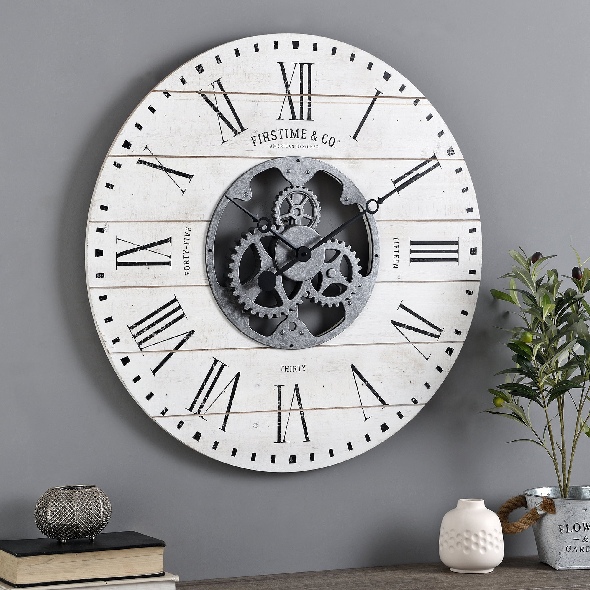 Farmhouse Shiplap Wall Clock American Crafted 29 x 2 ... White FirsTime & Co 
