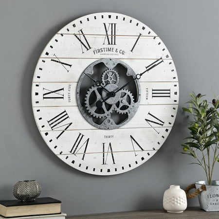 firstime & co. white shiplap gears wall clock farmhouse analog 27 x 2 x 27 in