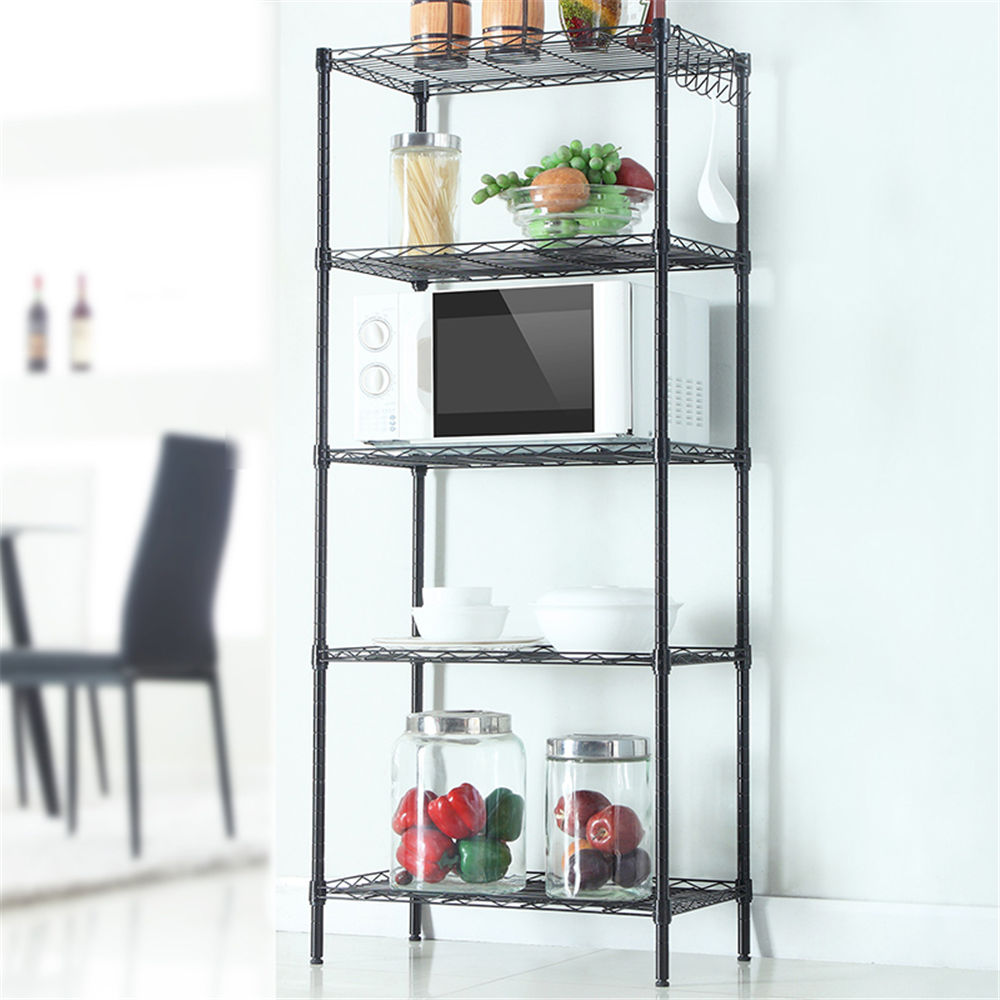 5 Tiers Storage Shelving Rack Mesh Design Steel Wire Shelving Changeable Assembly Storage Rack Holding up to 550 LBS Black - image 2 of 7