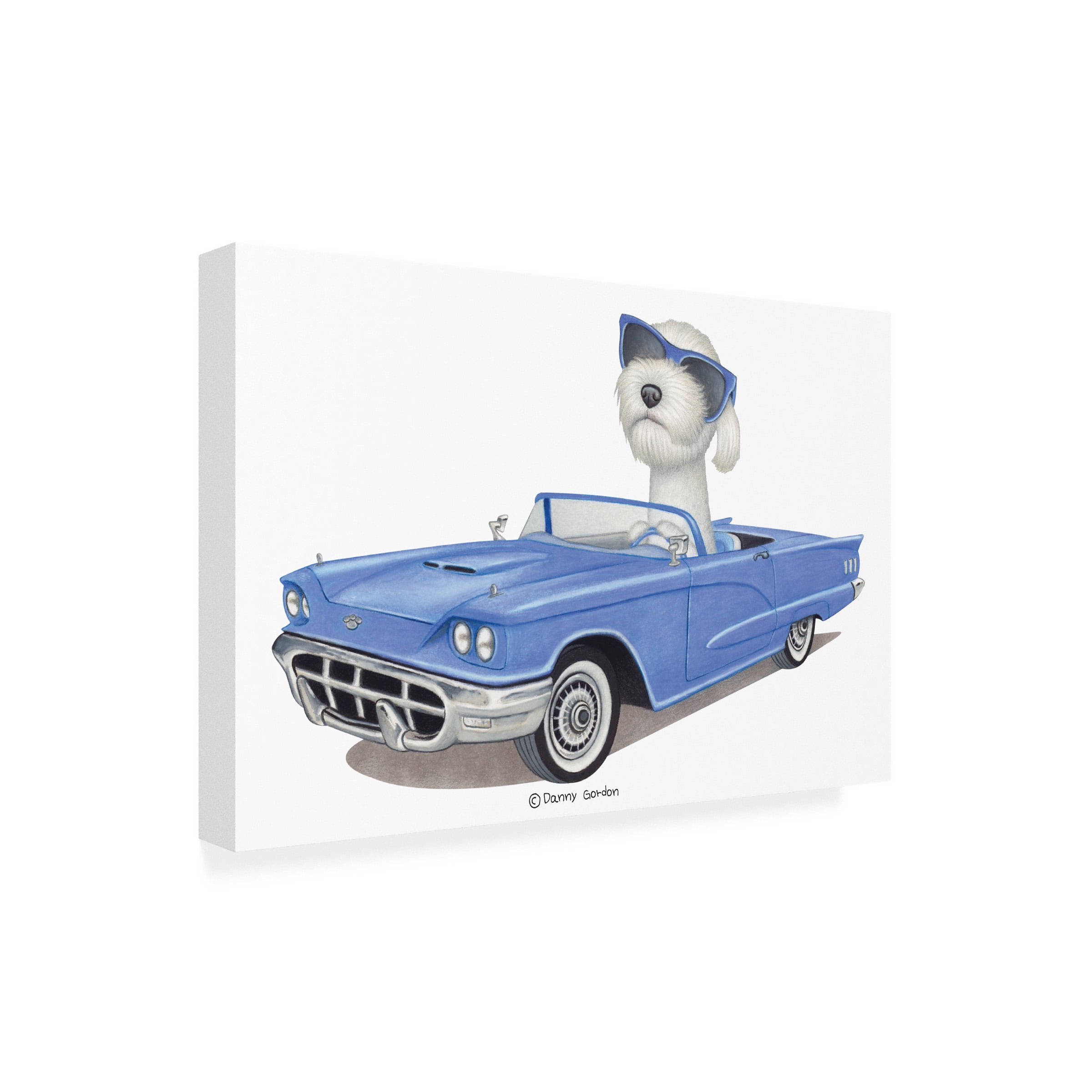 Danny Gordon Art 'White Labradoodle Blue Car' Canvas Art