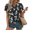 thumbnail image 2 of Camisas de Cuello de Tripulación de Manga Corta para las Mujeres Plisado Mangas de Ruffle, Cuello Redondo Casual Primavera Y Blusa de Verano, 2 of 7