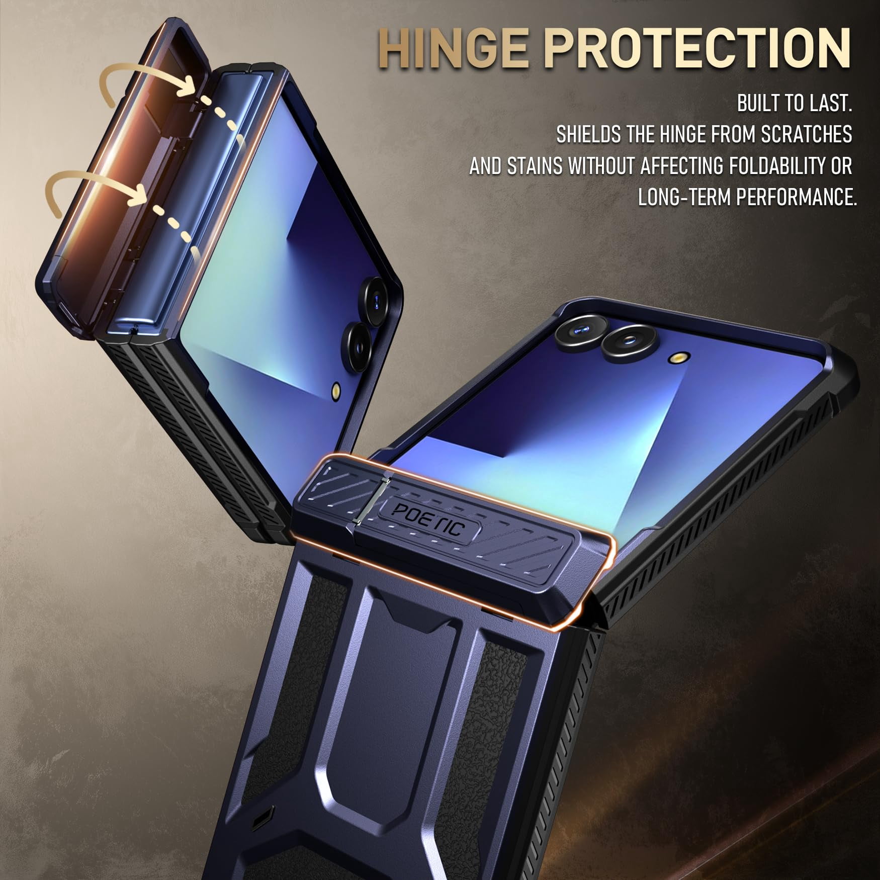 Poetic Spartan for Samsung Galaxy Z Flip 7 Case, [Kickstand] [Hinge Protection] [20FT Mil-Grade Drop Tested], Full-Body Rugged Shockproof Protective Phone Cover for Galaxy Z Flip7, Midnight Blue