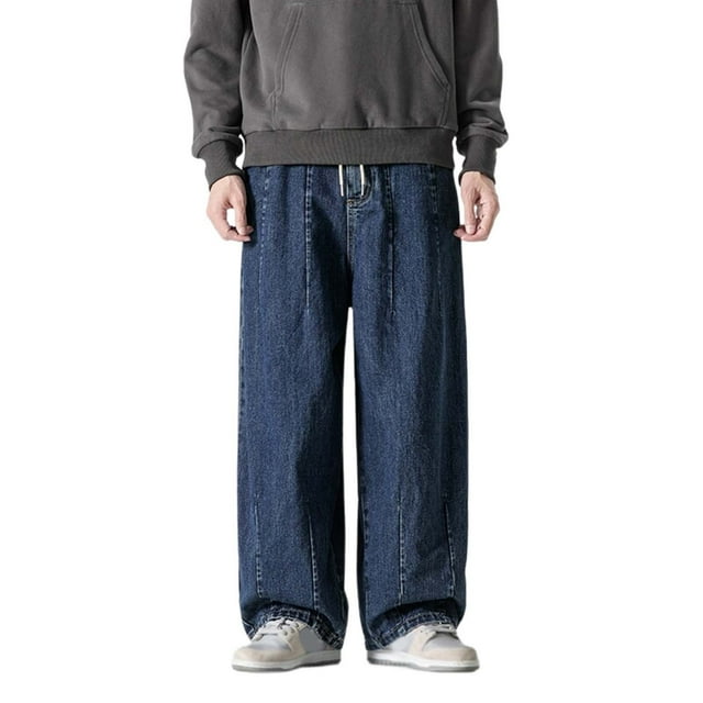 XDZJLR Men's Casual Pants 2025 Spring Plus Size Denim Trend Loose Wide Leg Straight Leg Pant
