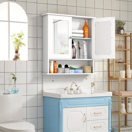 Costway Wall Mount Mirror Cabinet Bathroom Medicine Cabinet Storage Organizer White Walmart Canada