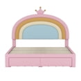 thumbnail image 5 of Sesslife Full Size Bed Frame with Velvet Rainbow Shape Headboard, Upholstered Platform Bed with 2 Storage Drawers for Girls, Wood Bed Frame with Strong Slats Support, No Box Spring Needed, Pink, 5 of 8