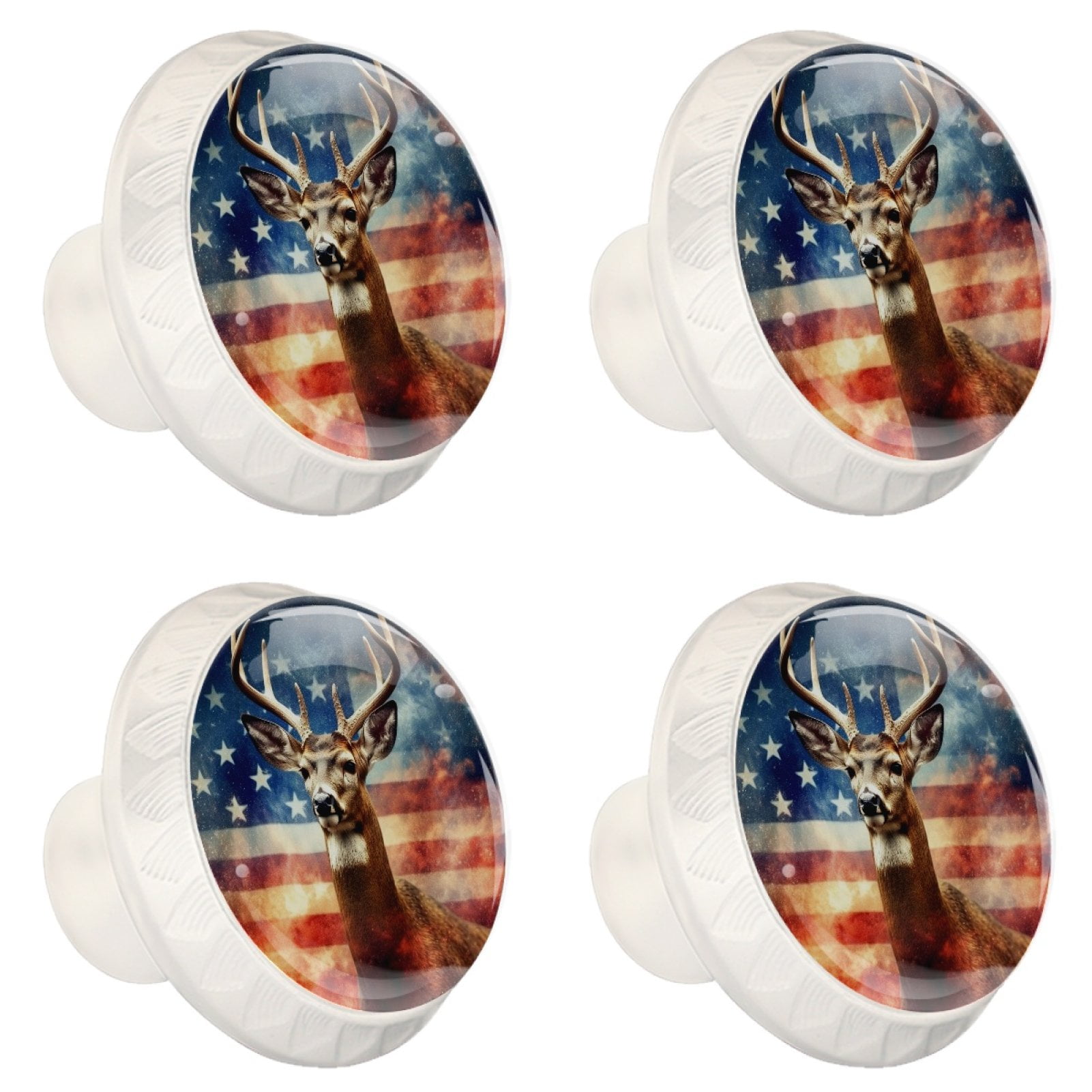 4 Pcs Deer and American Flag Knobs for Kitchen Cabinet Cupboard Dresser Bookcase Drawer Pulls Handles Round Home Decor